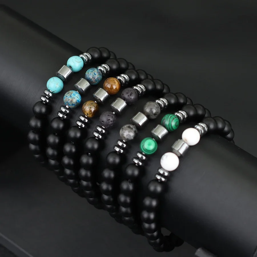 تصميم جديد الرجال سوار مجوهرات 8 مللي متر الأسود الجزع النمر عيون الحمم الفيروز حجر شفاء سوار Hombre دروبشيبينغ الموردين #2