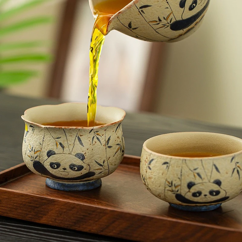 Hand Painted Panda Bamboo Blue White Flint Red Master Tea Cup Personal Kung Fu Tasting Single Cup Home Office Gift