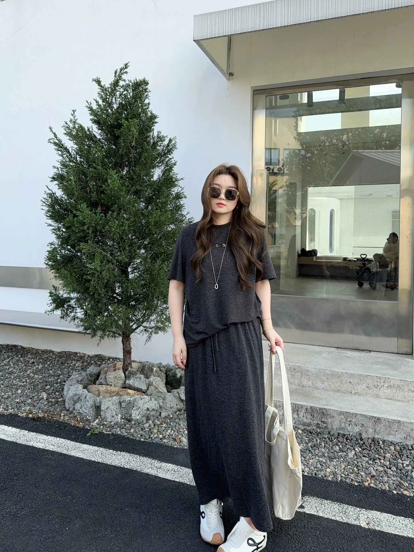 

k ey Two-Piece Set Kit Suit Casual Commute Sle Loose Fit High Waist Polyester Blend ort Sve round Ne T-irt ...