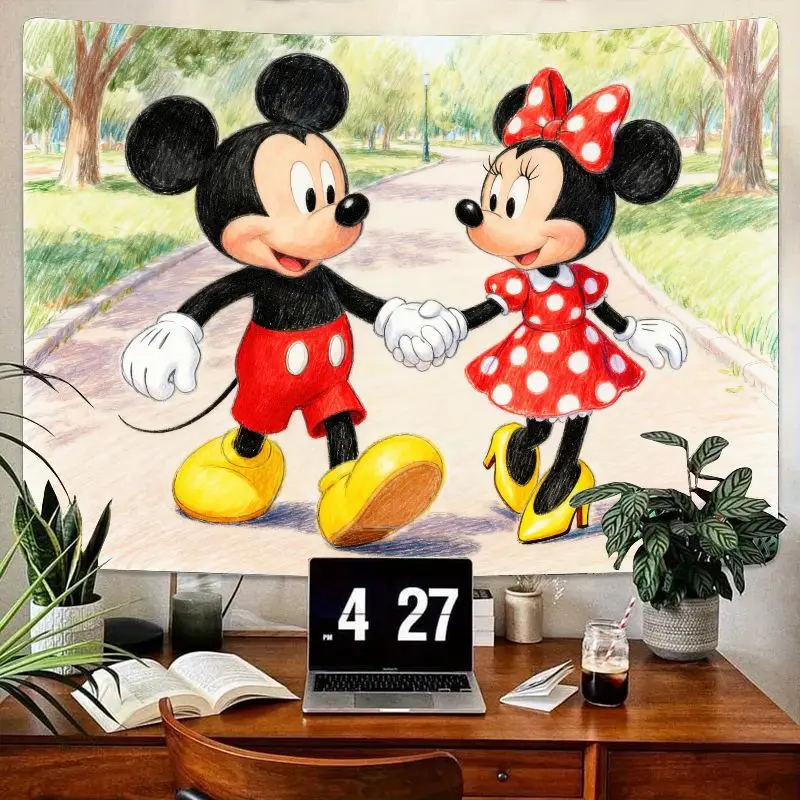 

1 шт., гобелен с Микки и Минни Маус, романтическая пара, настенное искусство с героями мультфильмов Диснея, современный полиэстер, домашний декор для гостиной, спальни, подарок