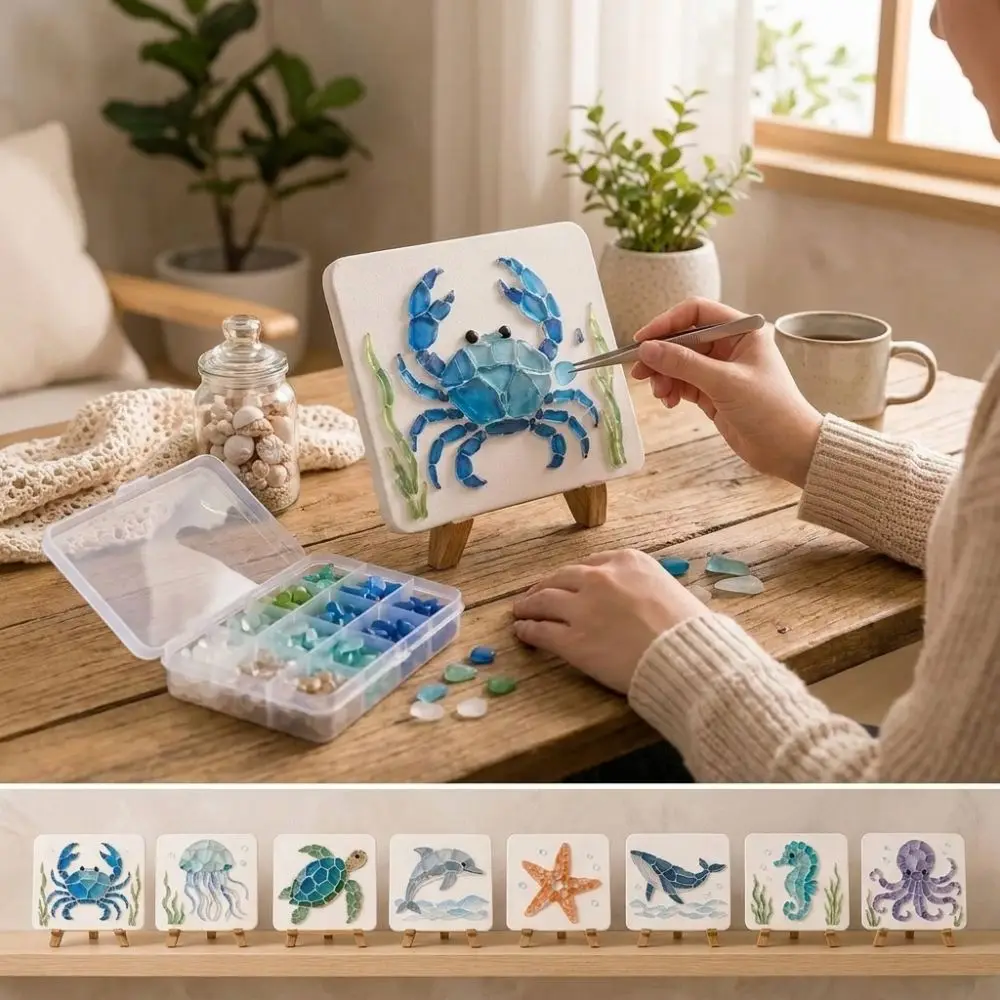 Colorful Glass Pieces Ocean DIY Sea Glass Art Kit Ocean Inspired Fun Educational Glass Mosaic Craft Set Sea Creature