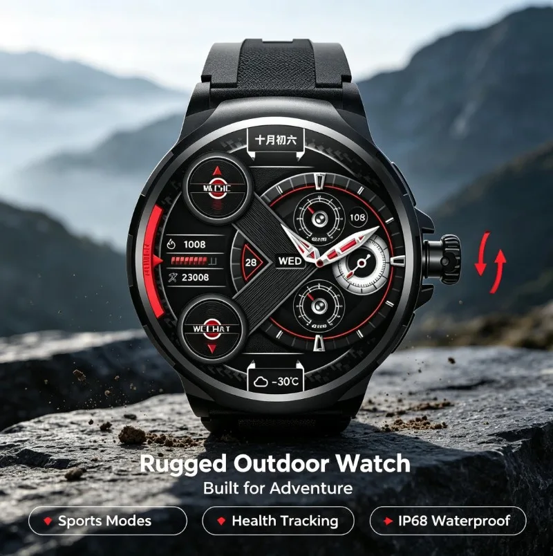 4G Sports Smart Watch, 4G Cellular SIM Video Call, Curved Eye-Care Screen Large Storage Wristwatch