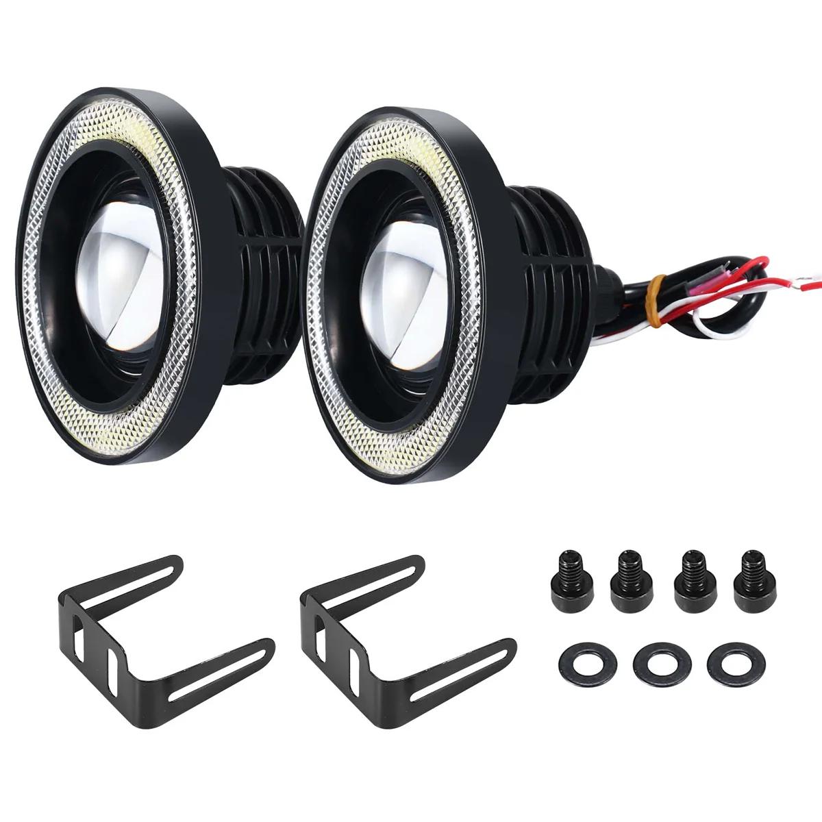 2Pcs Car Universal 3.5 Inch Cob Angel Eye Fog Lights Headlights Running Lights White