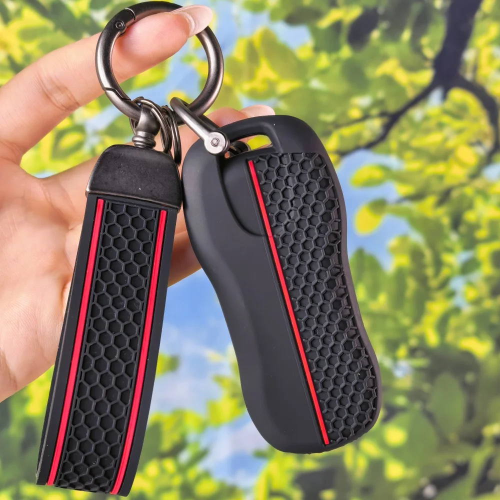 Non‑Slip Honeycomb Pattern Silicone Key Fob Cover With Keychain Chain For Porsche Panamera Cayenne 971 911 Macan Boxster