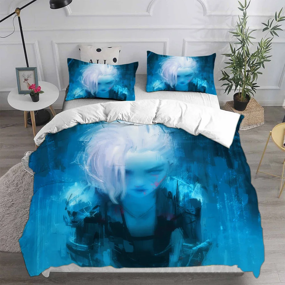 3D Print Game Girs Jinx Arcane Bedding Set Pillowcase Duvet Cover Double Twin Full Queen King Adult Kids Bedclothes Quilt Cover