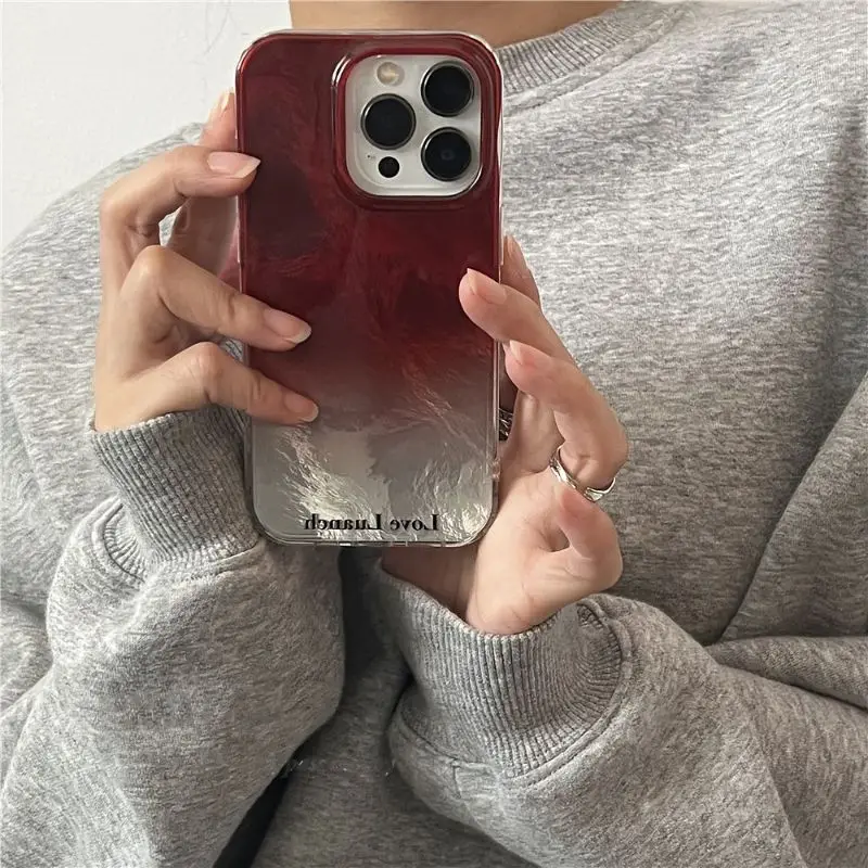 Korean Vortex Pattern Gradient Wine Red Blend Silicone Phone Case For iPhone 11 12 13 14 15 16 Pro Max X XS XR 7 8 Plus SE Cover