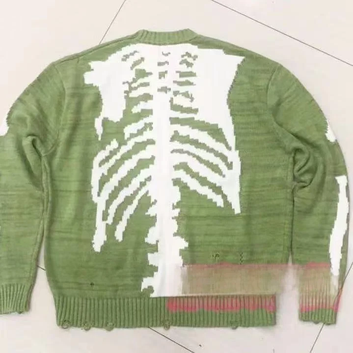 

Hip Hop Skull Knitted Sweater Long Sve Pullover Breathable Casual Cotton Sweatirt for Teens And Young Adults