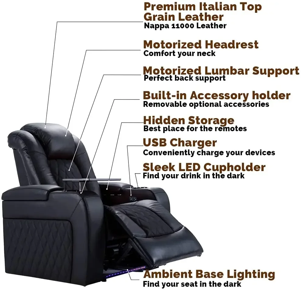 New Supplier Hot Selling Leisure Adjustable Top Grain Leather Electric Private Cinema Recliner Home Theater Sofa