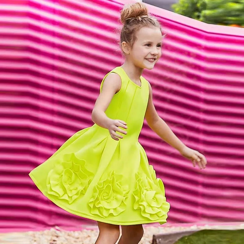 Girl Performance Show vestidos Birthday Party Dress Children Summer Sleeveless Flower Princess Dress Kids Clothes Dress Wz1301