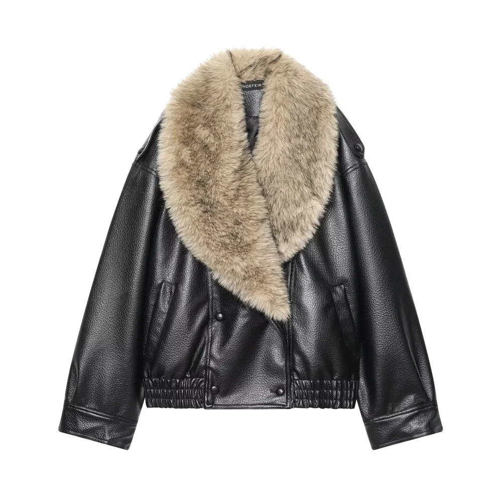 

detachable collar imitation leather jacket jacket Winter new women's fashion