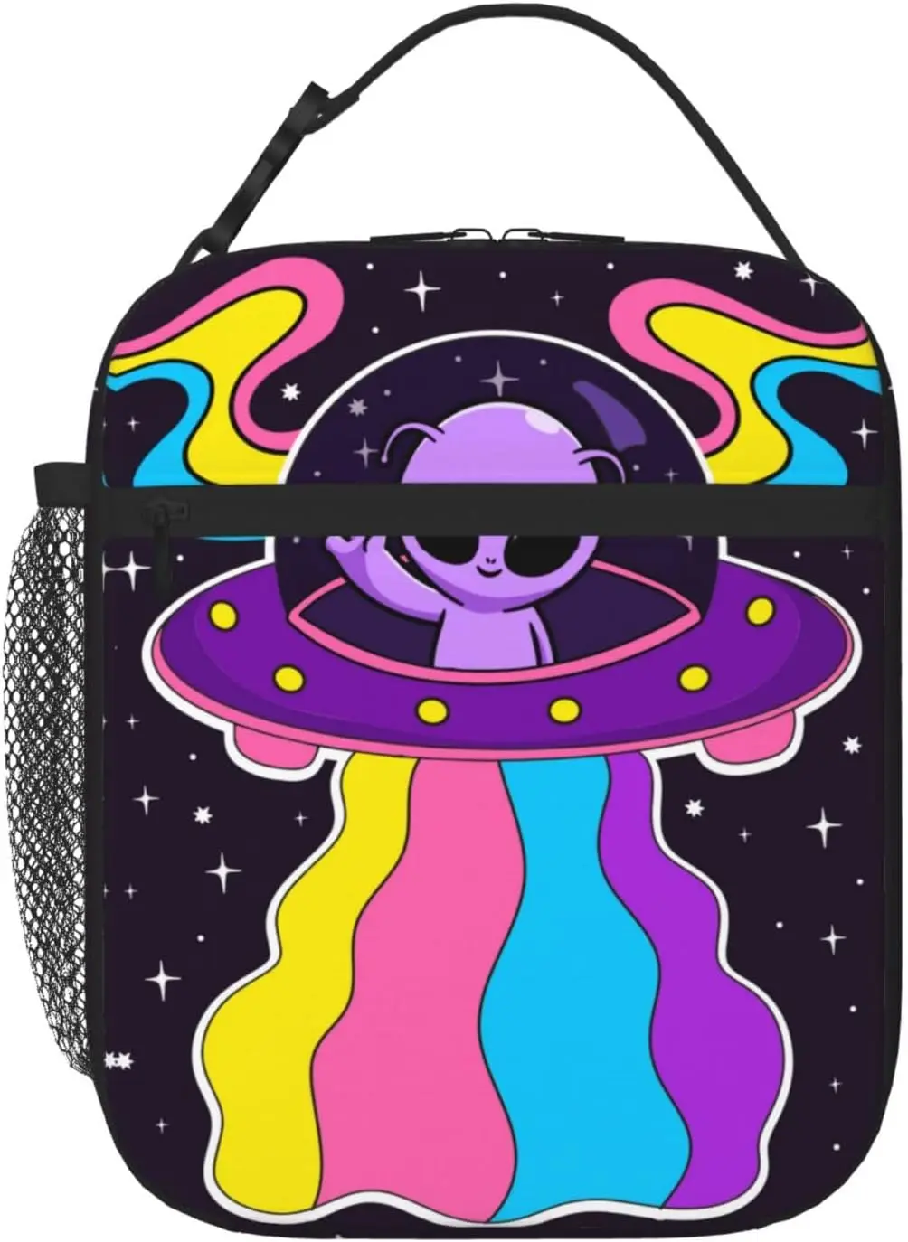 

DEKIFNHG Purple Rainbow Alien Insulated Portable Lunch Bag With Detachable Handle, Reusable Lunch Box For Boys Girls
