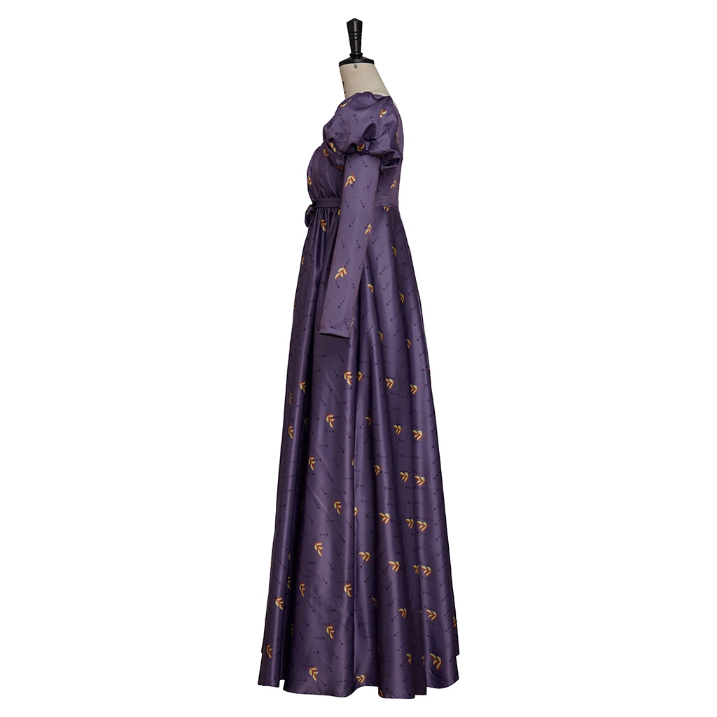 Women's Purple Floral Regency Dress Renaissance Historical Costume Retro Walking Dress Medieval Vintage Outfit