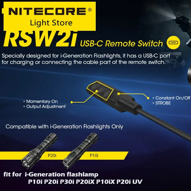 Imagem -02 - Nitecore Rsw2i Lanterna Interruptor Remoto Tático Usb-c para I-geração Tocha P10i P20i P30i x P10ix Não Inclui Lanterna 2024