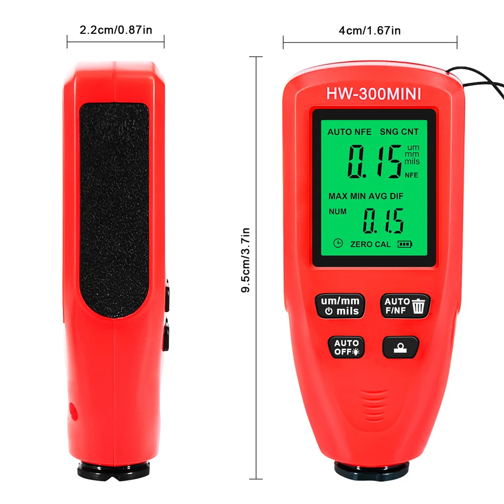 HW-300PRO Mini Coation Thickness Gauge 0-2000UM Car Paint Film Thickness Tester Car Coating Measuring Automotive Paint Meter