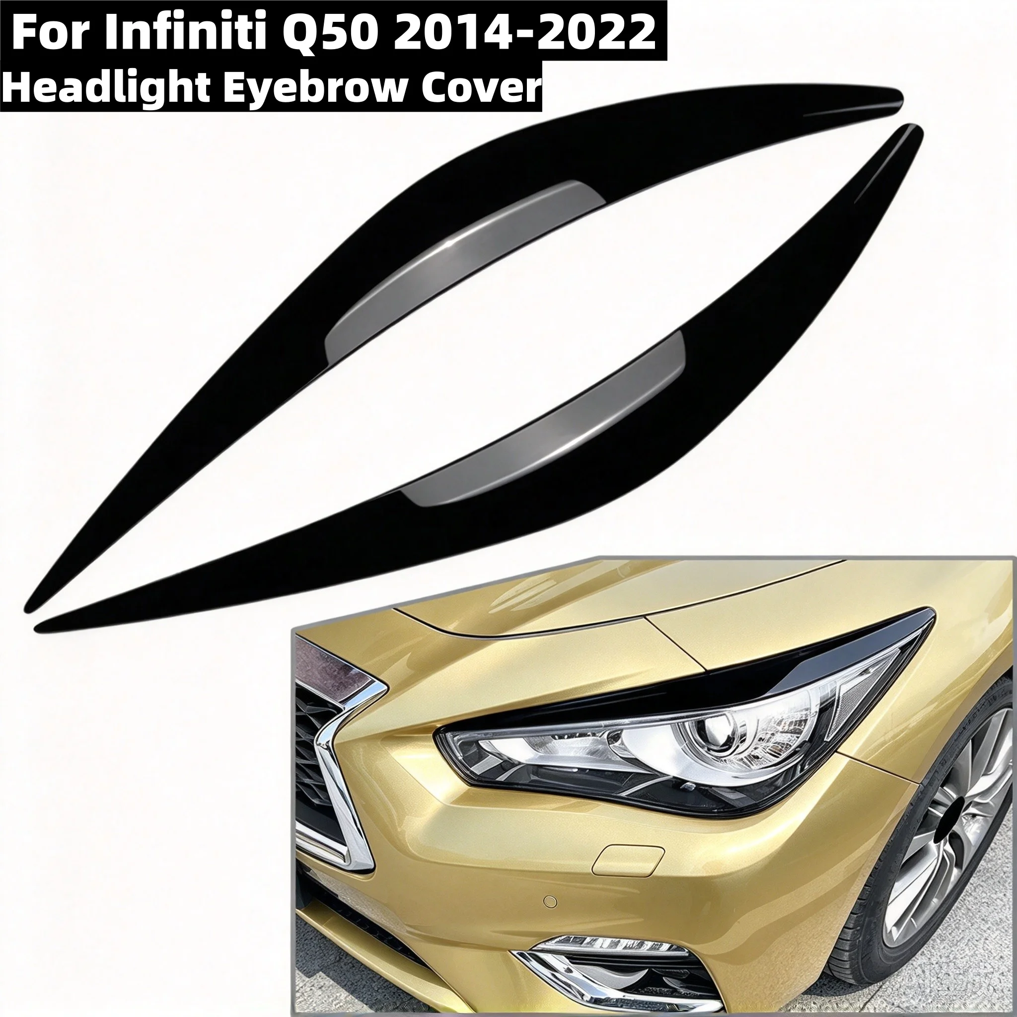 2PCS Car Front Headlight Eyebrow Auto Trim Sticker Body Kits Tuning Gloss Black/Carbon Look For Infiniti Q50 2014-2022