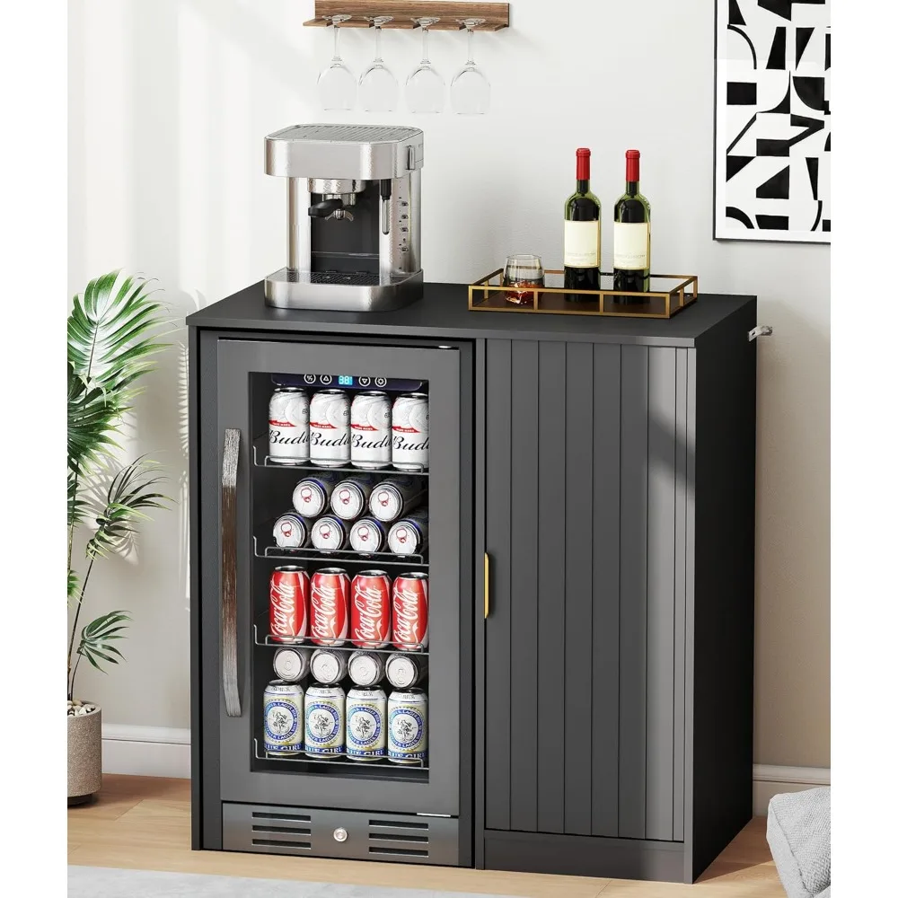 Coffee Bar con spazio per mini frigorifero - Mobile bar con presa di corrente, mini frigorifero scanalato con ripiano regolabile per K