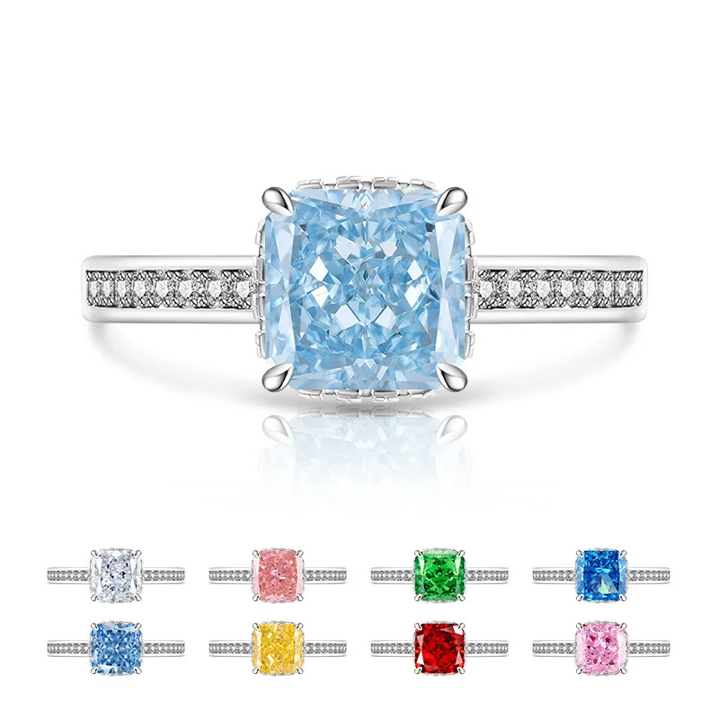 

Ice Flower Cut Shiny Square Zircon Four-claw Inlaid 925 Sterling Silver Elegant Simple Women's Ring