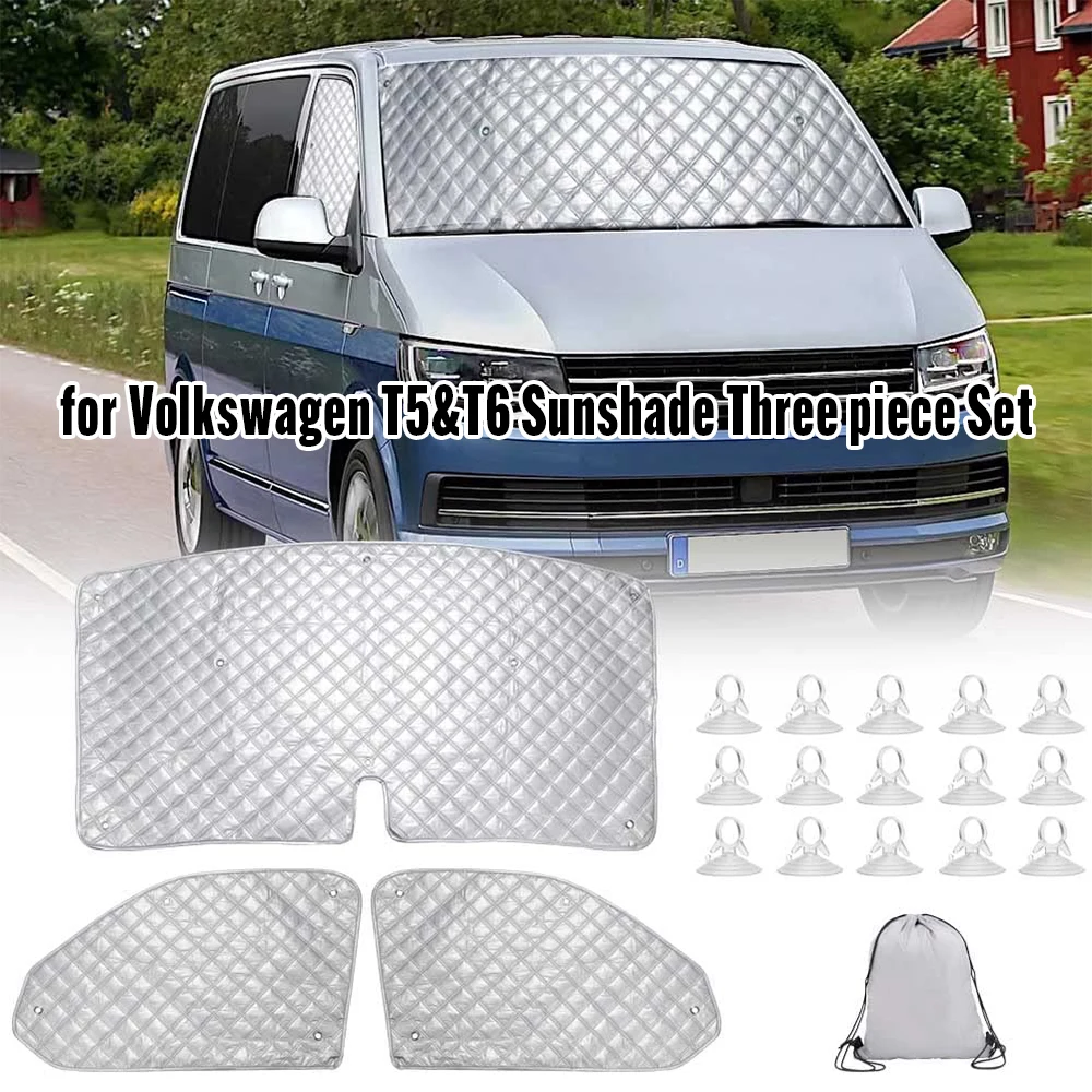 Image of 1 Satz interne Thermo-Fensterabdeckungen Sonnenschutz Windschutzscheiben-Sonnenschutz-Set für VW T5 T6 3-teilig