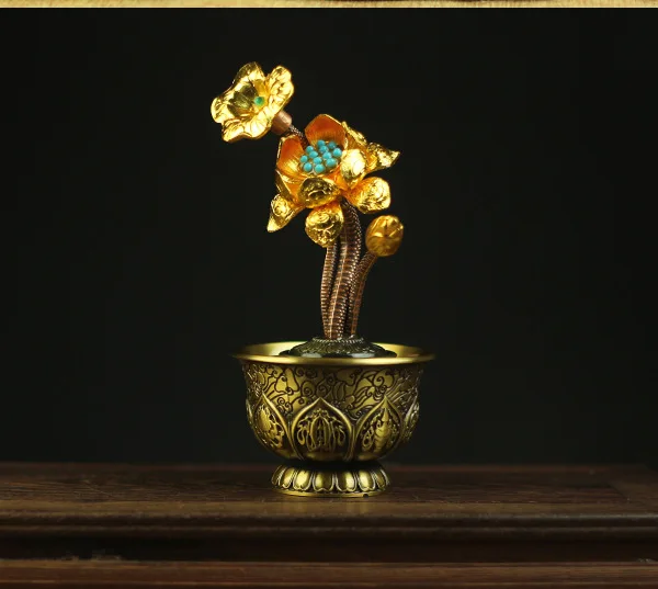 Buddha's Eight Offerings Package Pure Copper Eight Auspicious Offerings Cup with Seven Gems Sandalwood Oil Duo Ma Ornament