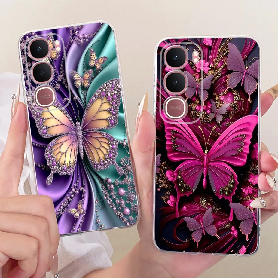 For Vivo Y21d 4G Case Luxury Flowers Butterfly Tree Painted Cover Soft Silicone Case For Vivo Y31 5G Y 31 VivoY31 VivoY21d Shell