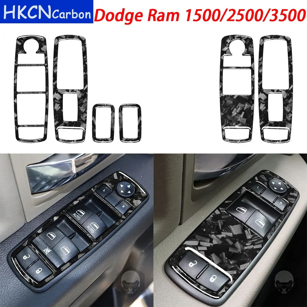 For Dodge Ram 1500 2500 3500 2013-2018 Forged Carbon Fiber Accessories Window Lift Switch Panel Cover Trim Car Interior Sticker