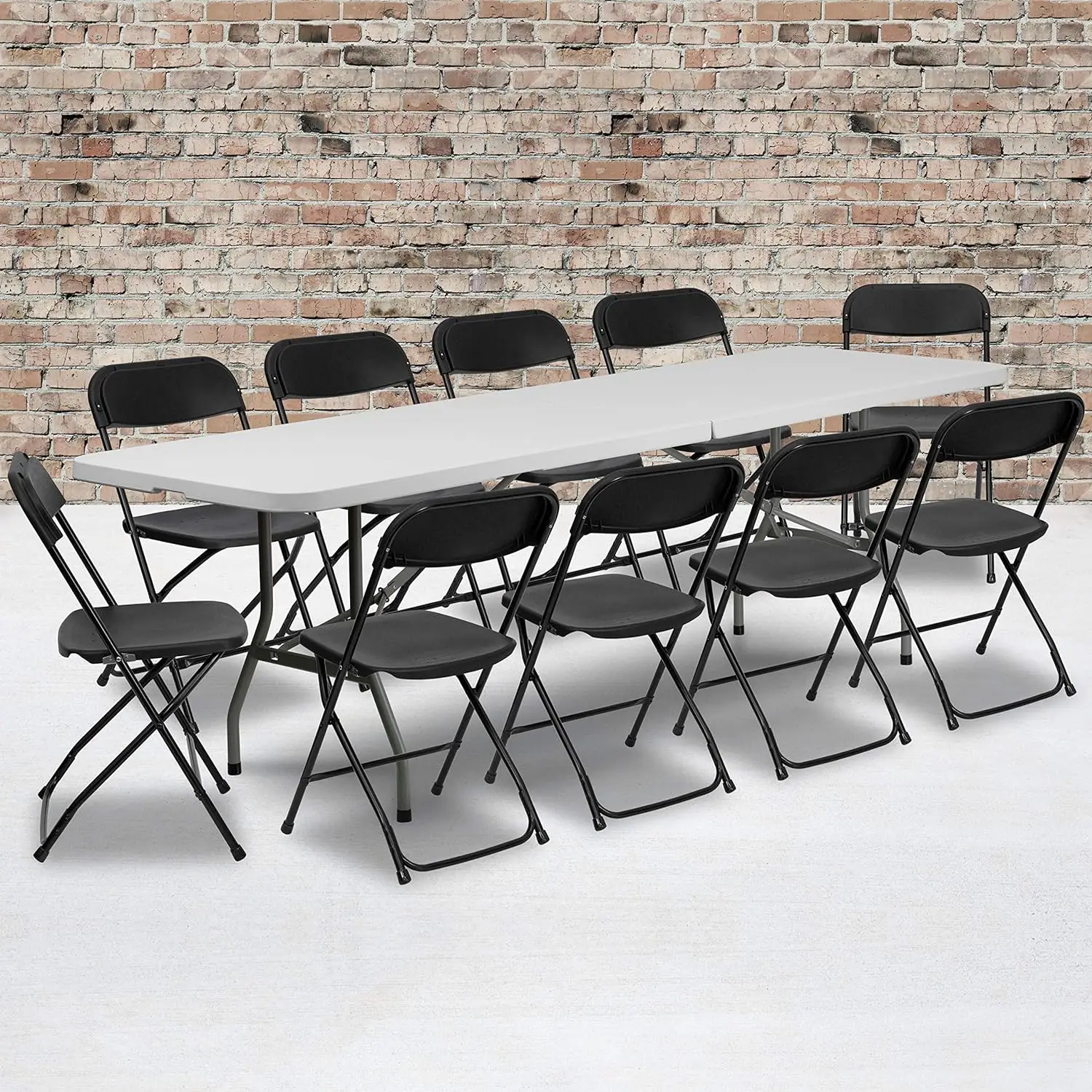 8' Plastic Bi-Fold Training Table Set with 10 Folding Chairs 11-Piece Rectangular Folding Training Table and Chairs Set