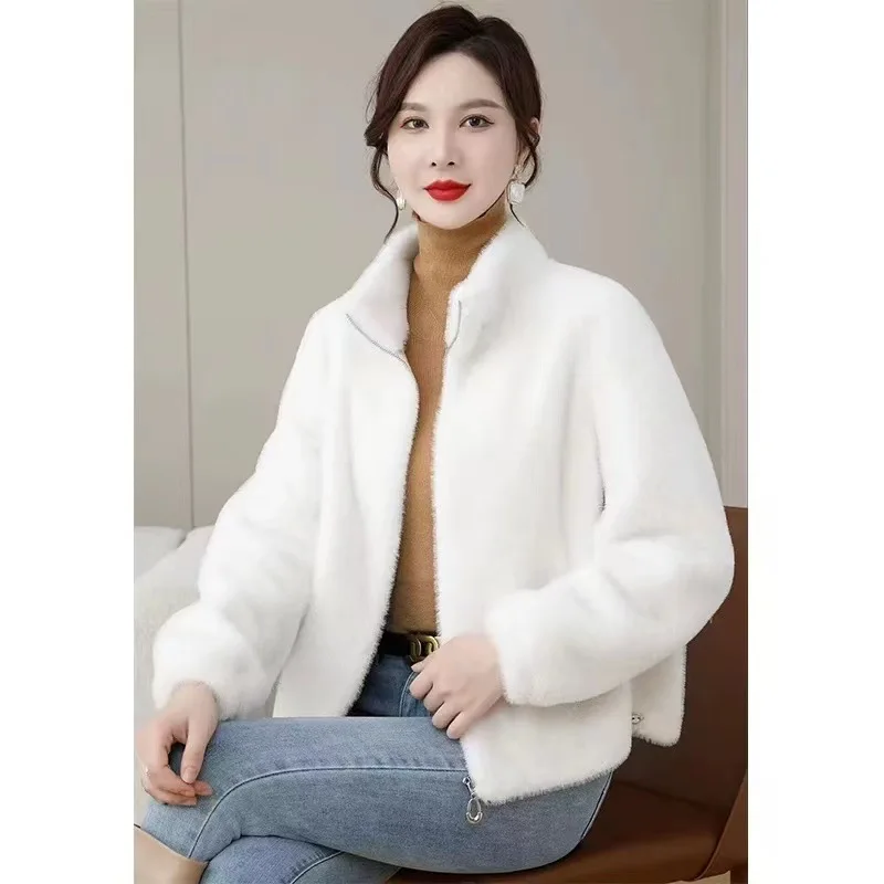 Damesjas van imitatiebont Dames Ochtendgestreept Ceremonievriendelijk Warm Veelzijdig Gewatteerd Lange mouwen Winddicht Gebreid Glanzend