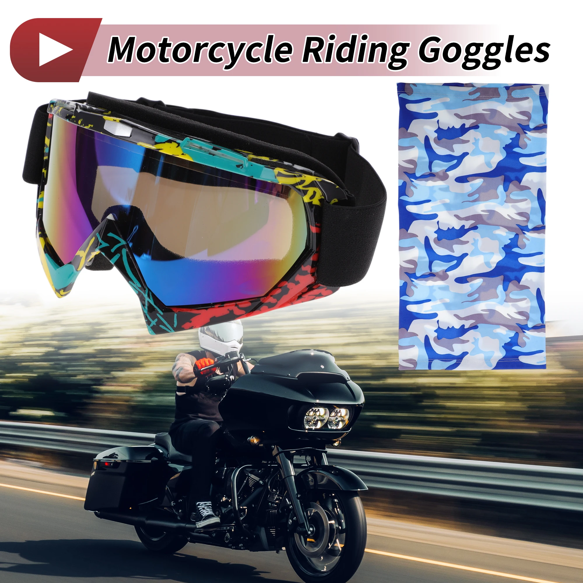 

X Autohaux Motorcycle Riding Goggles Blue Lens Red Black Yellow Frame PC TPU