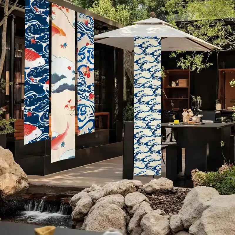 VIKAMA Japanese Ukiyo-e Hanging Curtain Ceiling Decor Curtain for Restaurant Bar Cafe Party Indoor Decoration