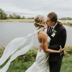 Detachable Minimalist Wedding Bridal Neck Tie Scarf Veils Long Chiffon Silk Narrow White Ivory Black Soft Hair Bow Unique Long