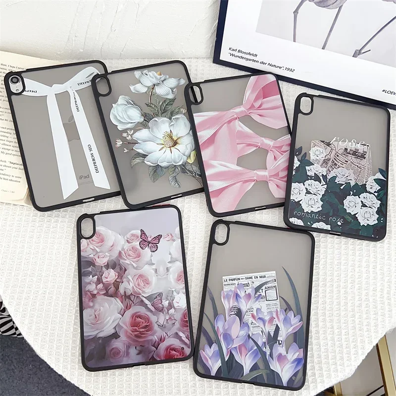 Oil Flower Cute Bow Back Cover for IPad 10th 9th 8th 7th 6th 5th Genration Case IPad Pro 11 10.5 Air 5 4 3 MIni 1 2 3 4 5 6 Case