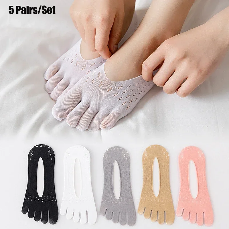 

5 pairs Women Socks with Fingers Breathable Summer Ultra-thin Transparent Sock Invisible Elastic Boat Socks Comfortable Boat Sox