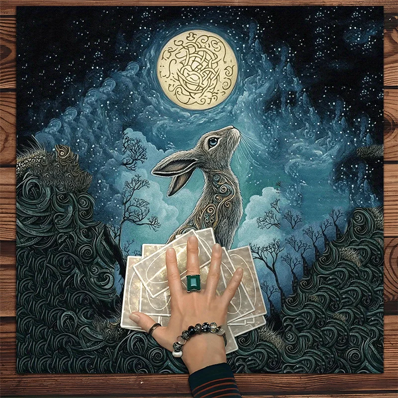 Celtic Moon Rabbit Tarot Card Tablecloth, Retro Mythical Altar, Buwica Teaching Ceremony, Divination Table Mat