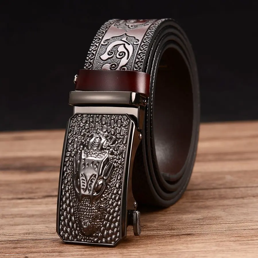 Men Automatic Buckle Belt NEW Men's Ratchet Click Belt Men Leather Belt Male Waistband Length:110-125cm,Width:3.5cm