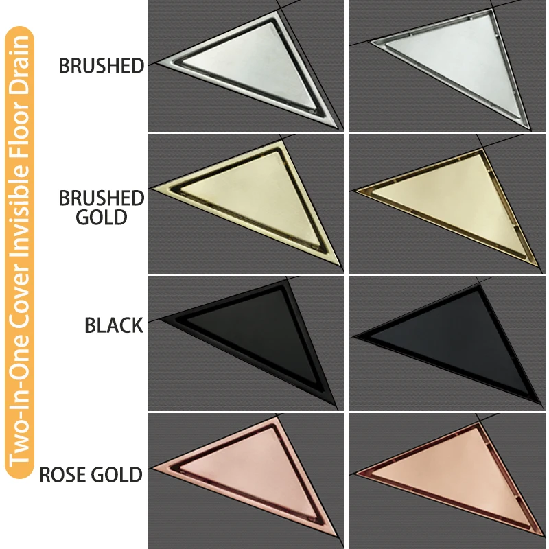 

Brushed Rose Gold Drain Siphon Triangle Cover Floor Clean Strainer Rustproof Deodorization Type Stainless Steel Bath Accessories