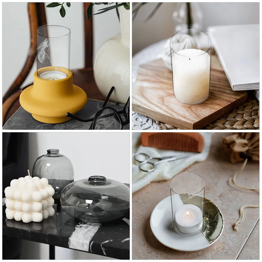 

3Pcs Glass Candleholder Tube Shades Clear Decorative Chimney Covers Windproof Transparent for Household