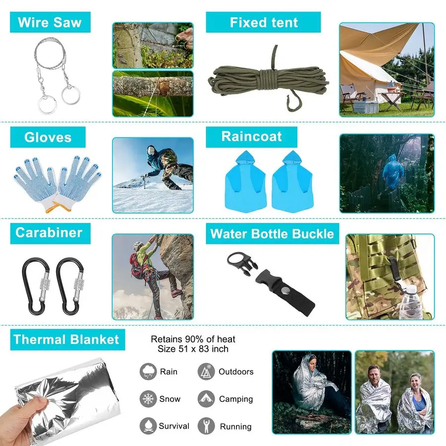 Kit professionale Gear e zaino da campeggio grande, kit di pronto soccorso per accessori per escursioni all'aria aperta