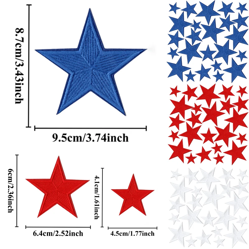 Red Blue White Five Point Star Iron-on Sew Embroidery Badge Patches for DIY T-shirt Hat Backpack Clothing Appliques Sticker