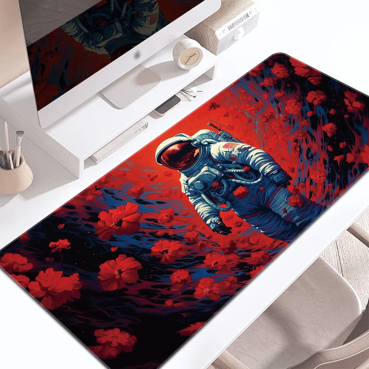 Art Astronaut Mouse Pad Gaming Mouse Pad Multi-size Washable Non-Slip Stitched Edge Computer Keyboard Desk Mat For Office Home