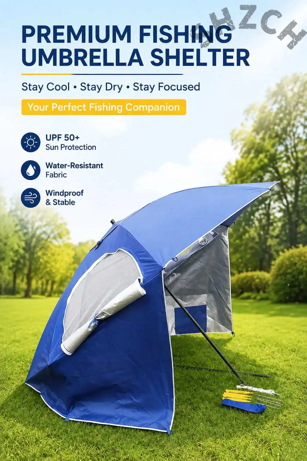 2.4m Windproof Beach Umbrella with Ventilation Window – Portable Outdoor Shade for Beach, Fishing & Camping