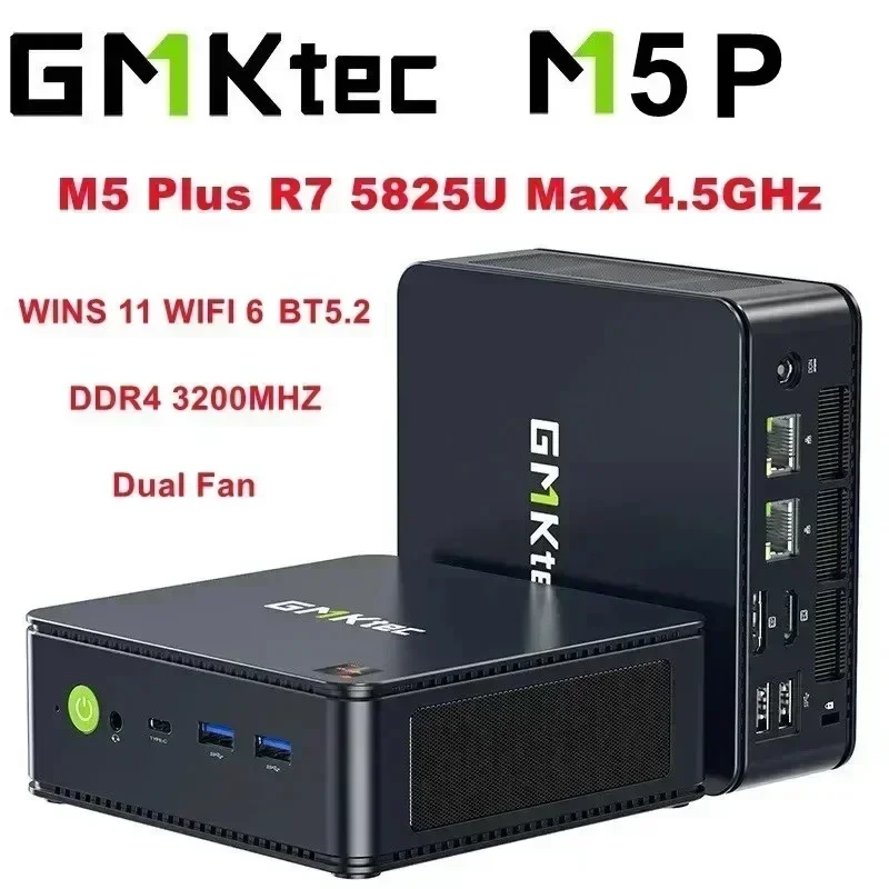 GMKtec M5 Plus MINI PC R7 5825U Wins 11 Pro DDR4 3200Mhz NVME SSD PCIE 3.0 Wifi6 BT5.2 Dual Fan Triple Display Gaming Mini Pc