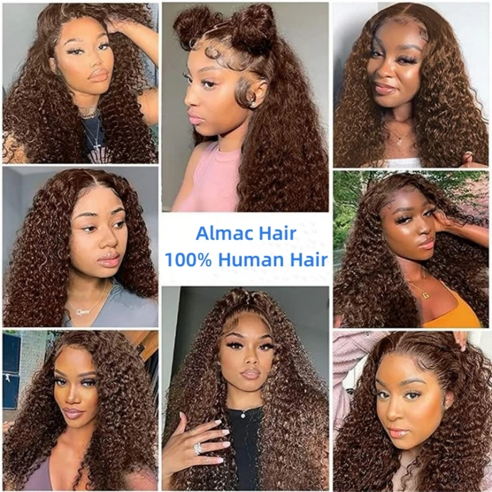 Perruque Lace Front Wig Deep Wave Naturelle, Cheveux Vierges, Brun Chocolat, 13x4, Pre-Plucked, Densité 220%