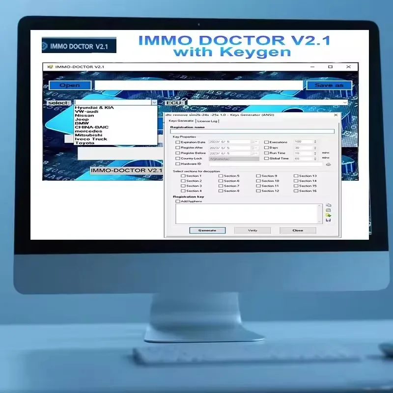 2023 IMMO Doctor V2.1 キーゲンソフトウェア マルチブランド SIM2K MT38 ME イモビライザー削除 17.9.2 17.9.8 MED17.9.8 車両セキュリティ用