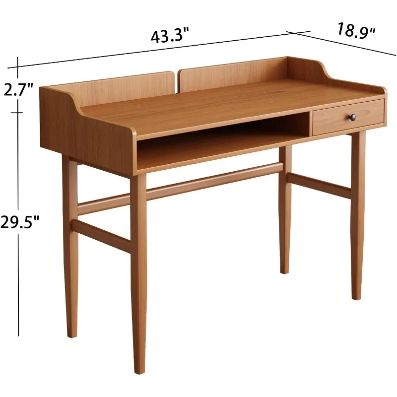 Retro style work desk, computer or laptop desk, writing desk with drawers and open lockers