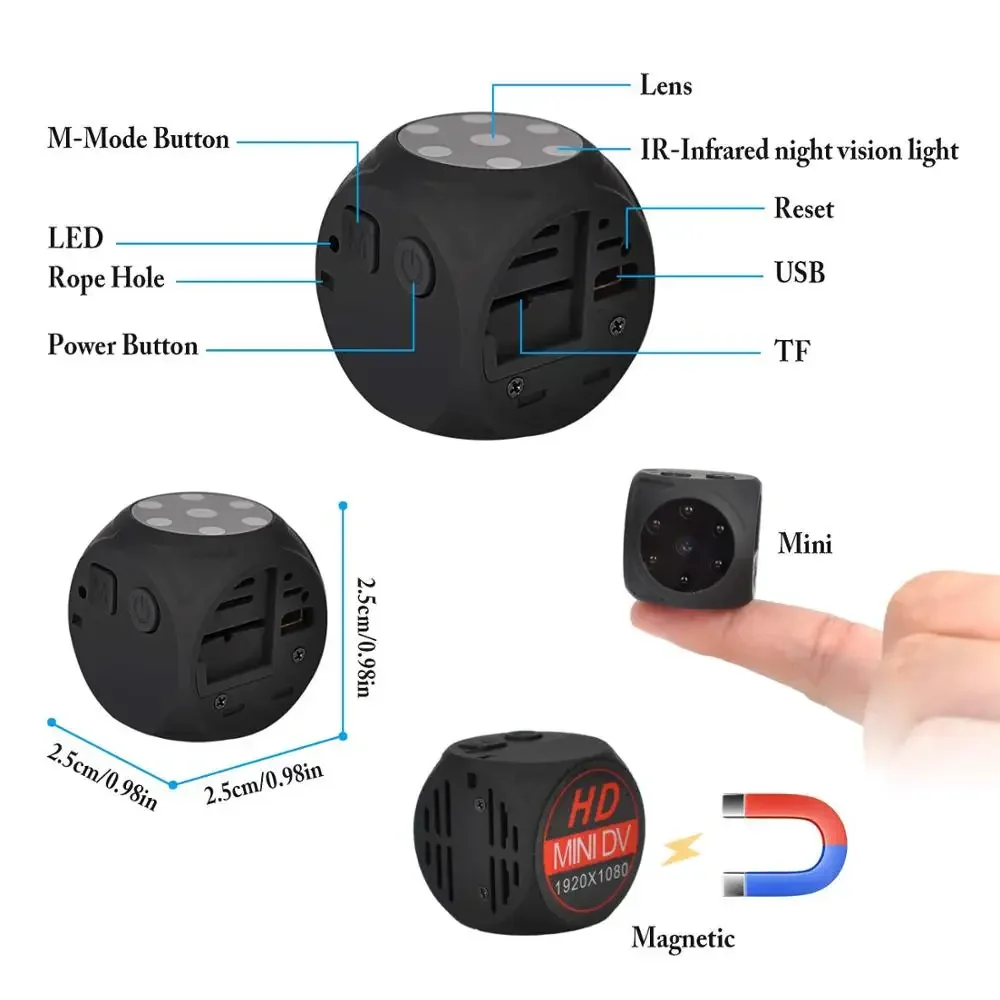 MD21 Mini Dice Camera HD 1080P Sensor Night Vision Camcorder Motion DVR Micro secret cam Sport DV Video Small Tiny Cameras Gift