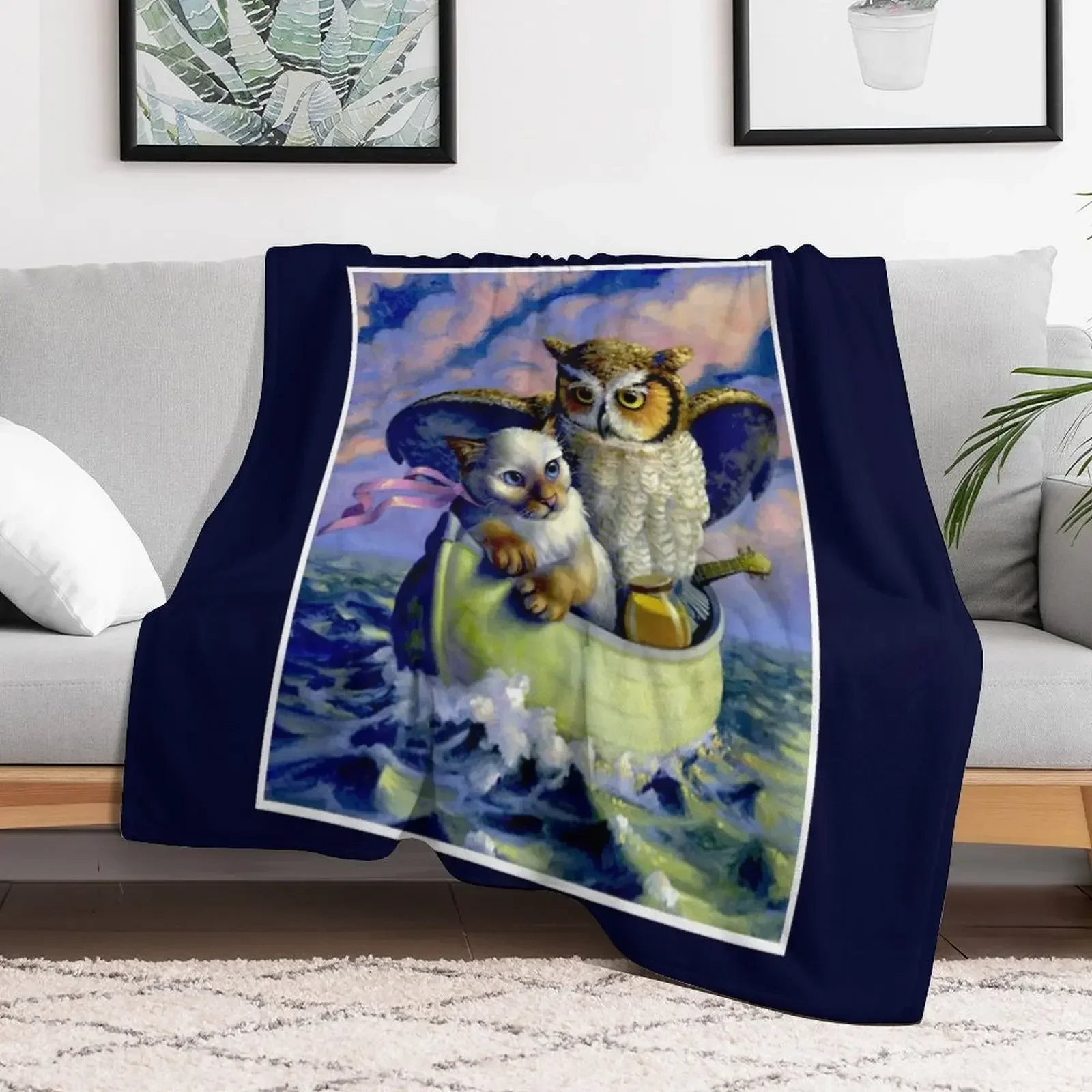 OWL and the PUSSYCAT : Vintage Art Nursery Rhyme Advertising Print Throw Blanket Blankets For Sofas Bed Fashionable Blankets