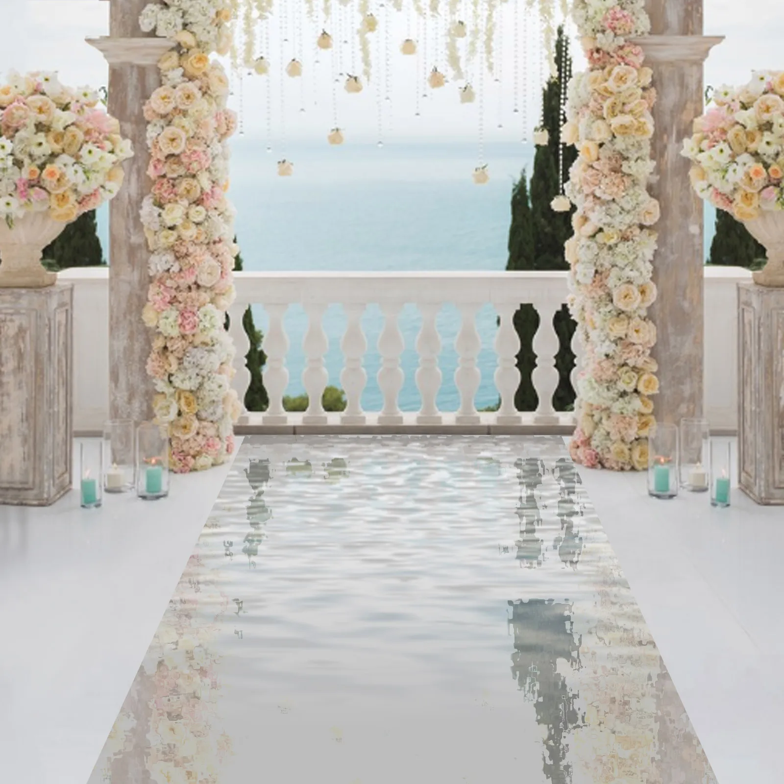 65FT x 3FT Silver Mirrored Floor Wedding Aisle Runner, Carpet for Party, Birthday, Banquet, Restaurant Decoration