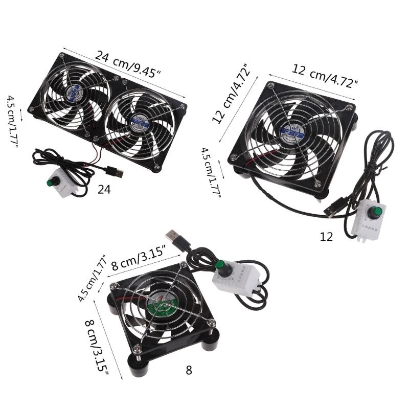 High-Performance USB Fan With Interchangeable Mesh Cover - 8cm,12cm 24cm Infinite Speed Adjustment 3000Rpm