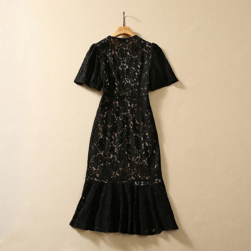 European and American women's clothing 2023 autumn new Sequined parrot splicing lace Short sleeve Fashion Fishtail Dress XXL