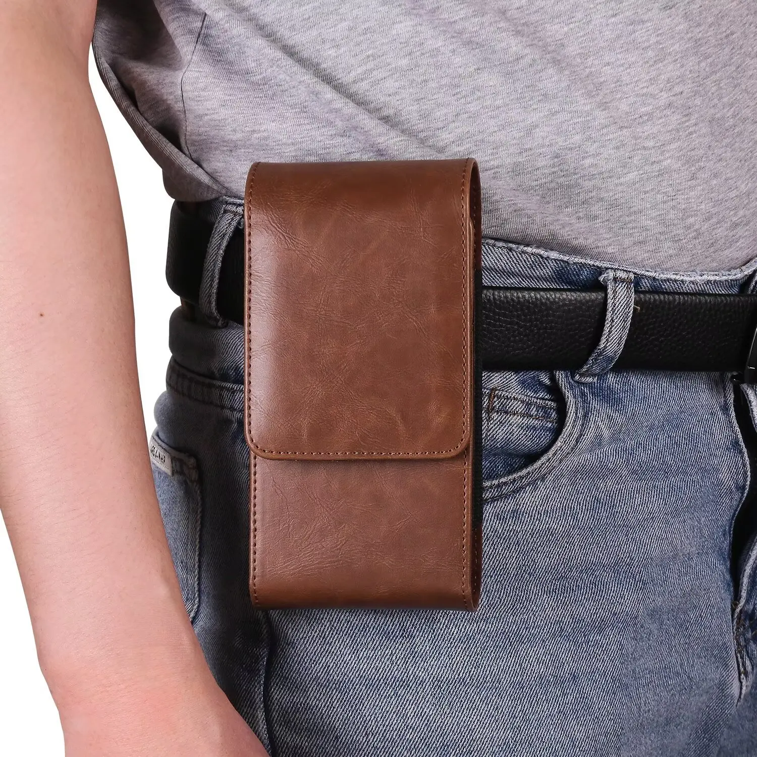 

Magnetic Phone Case PU Men's Business Phone Bag Vertical Dual Grid Universal Mobile Phone Fanny Pack Belt Leather Phone Pouch